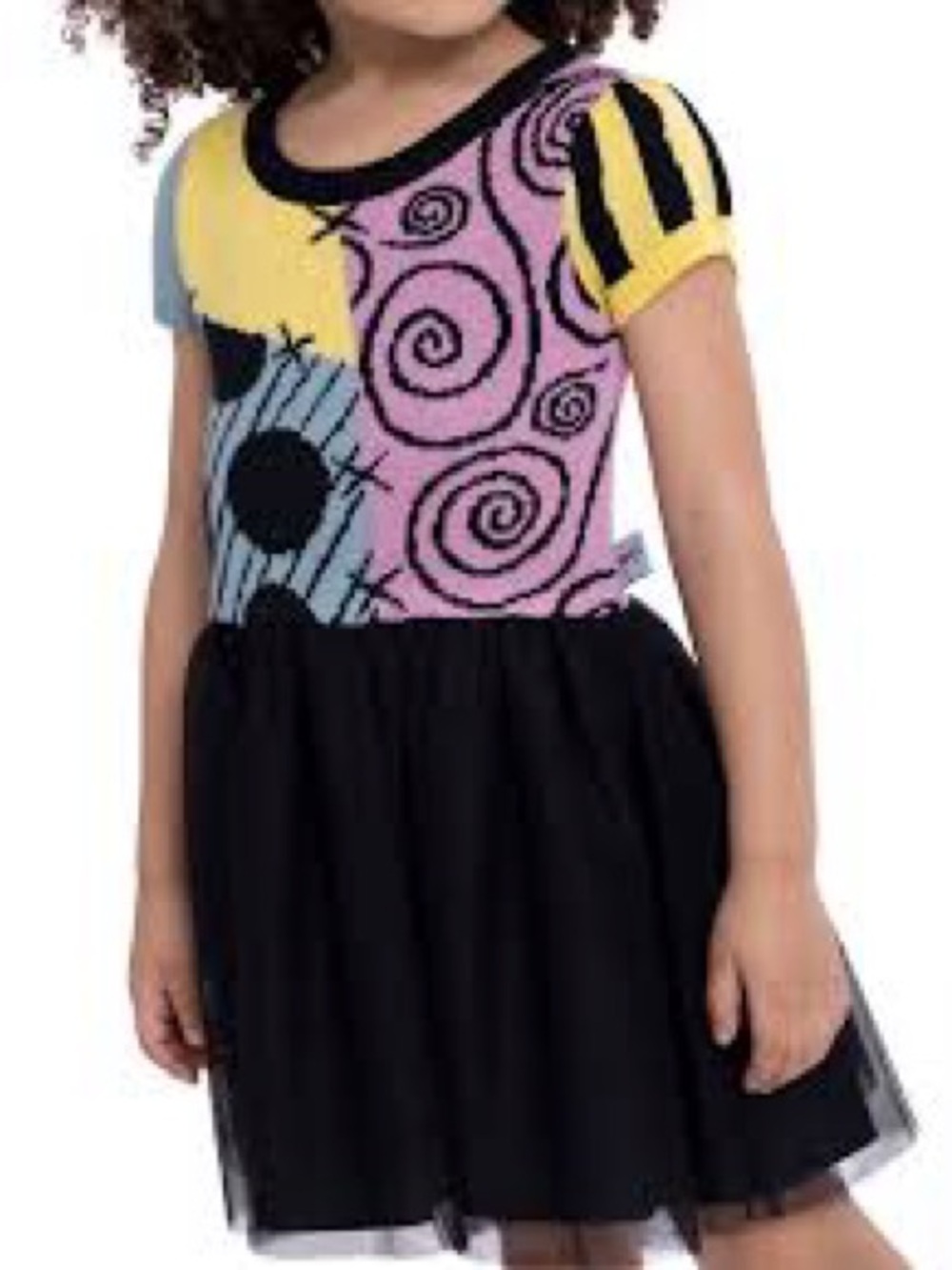 Disney Nightmare Before Christmas Sally Sweater Patchwork Knit Tulle Skirt Dress